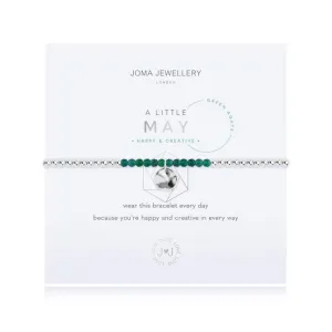 A Little Birthstone May Green Agate Silver 17.5cm Stretch Bracelet 3464