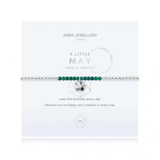 A Little Birthstone May Green Agate Silver 17.5cm Stretch Bracelet 3464