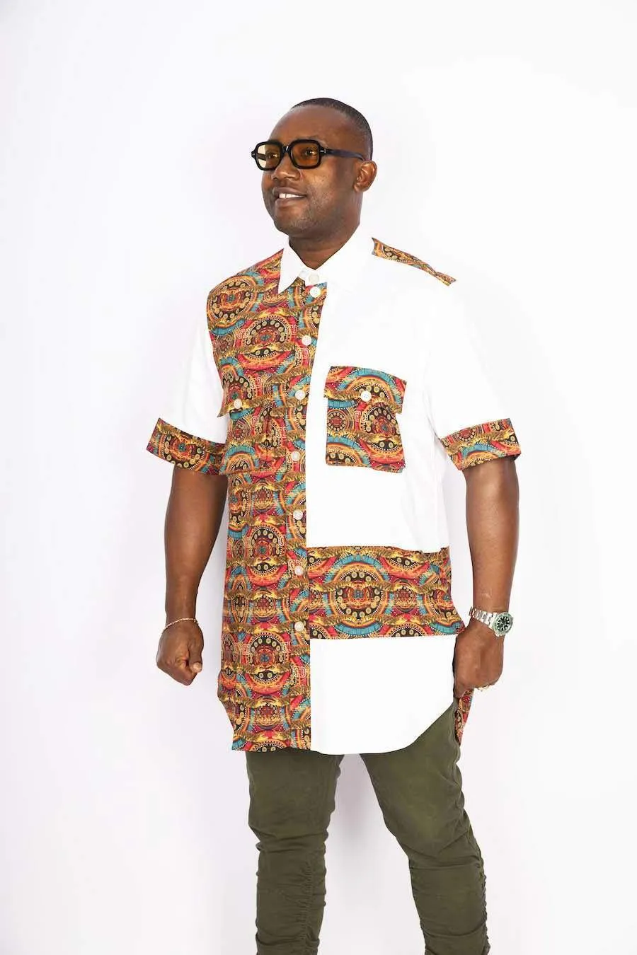 African Crocodile Print White Long Shirt