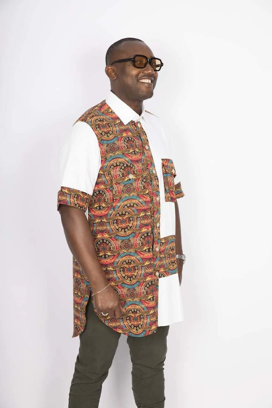 African Crocodile Print White Long Shirt