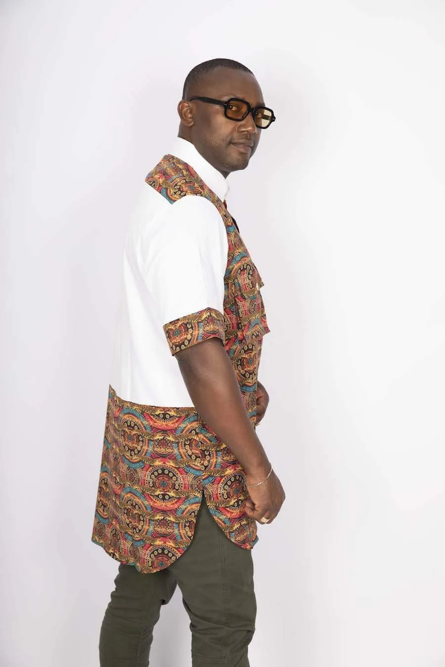 African Crocodile Print White Long Shirt