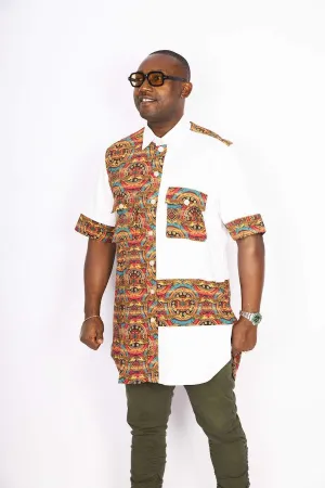African Crocodile Print White Long Shirt