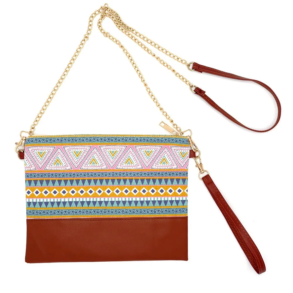 Aztec Print Canvas and Faux Leather Cross Body Handbag (2 Colors)