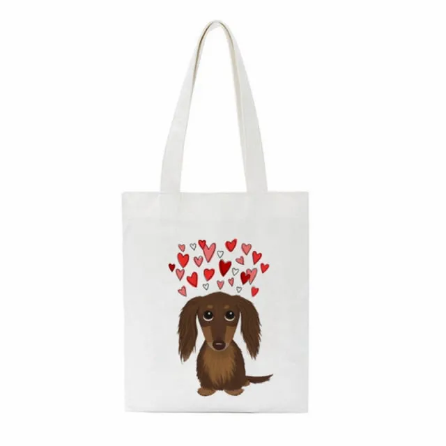 Dachshund Print Reusable Canvas Tote Bags