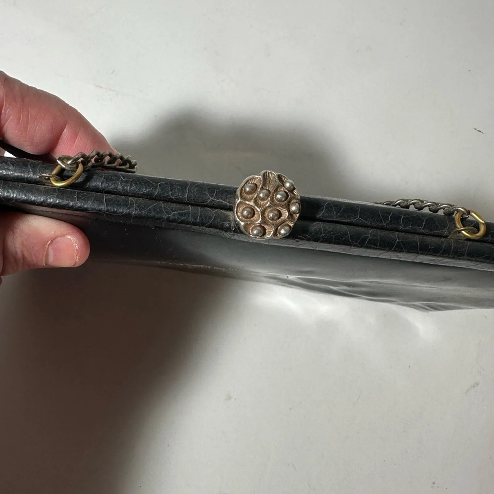 Elegant Vintage Black Clutch with Metal Chain