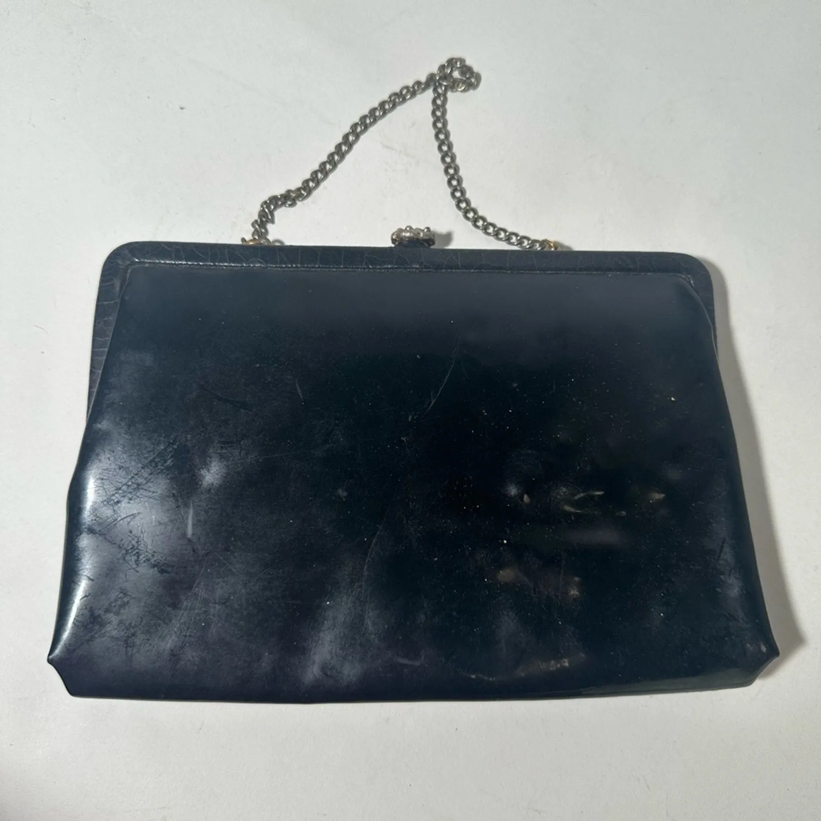 Elegant Vintage Black Clutch with Metal Chain
