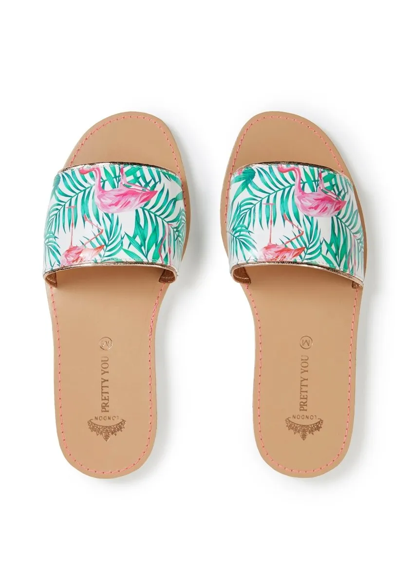 Flamingo Printed Slide and Clutch Set