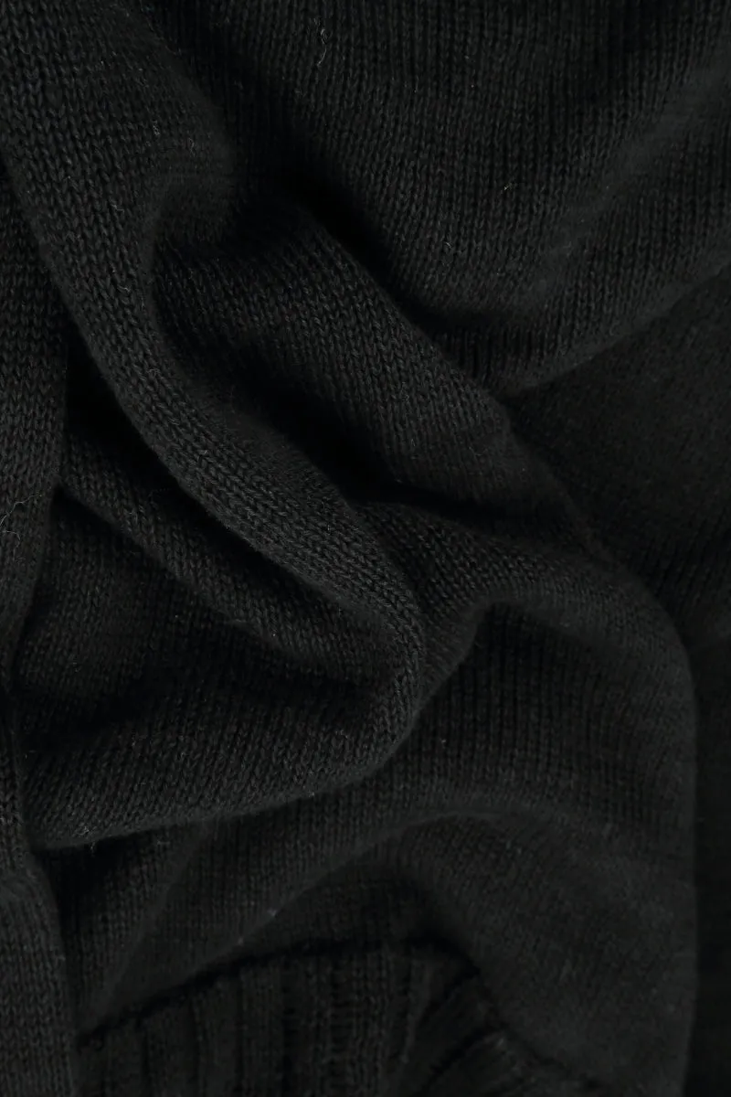 Flowers Decorated Black Linen Jumper