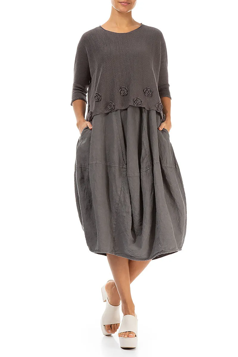 Flowers Decorated Brown Linen Jumper