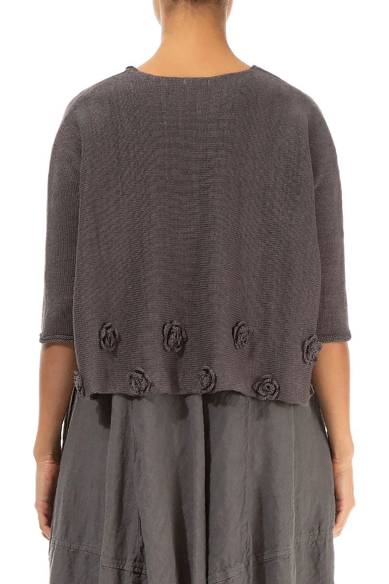 Flowers Decorated Brown Linen Jumper