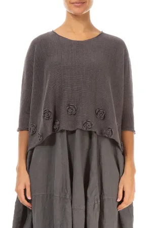 Flowers Decorated Brown Linen Jumper