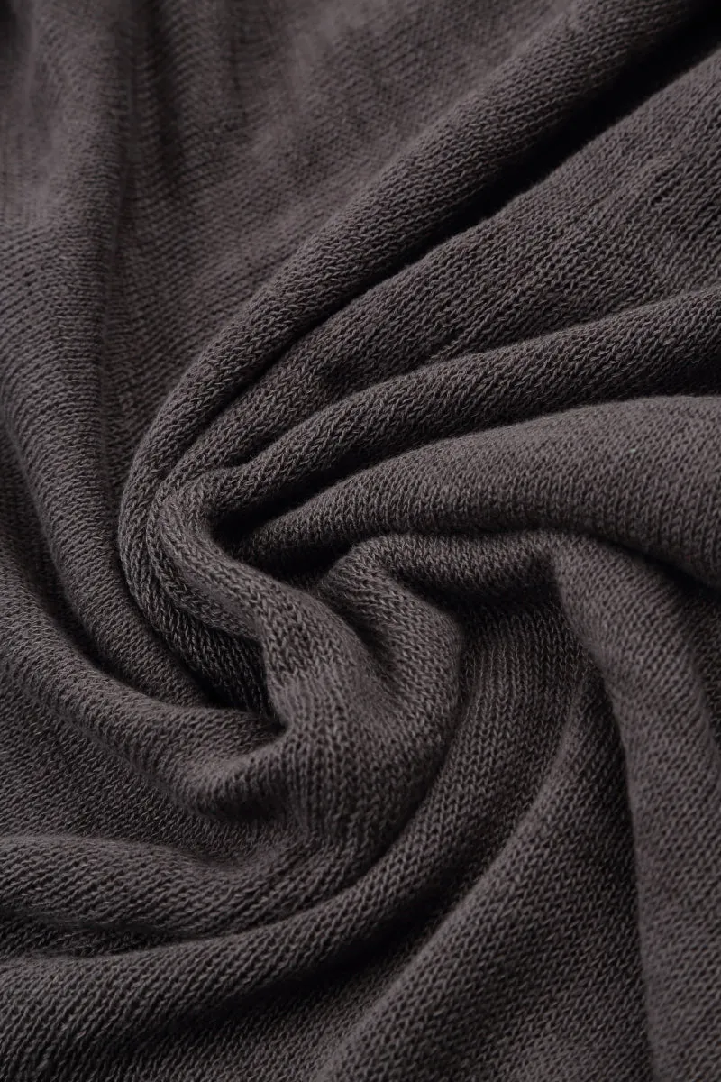 Flowers Decorated Brown Linen Jumper