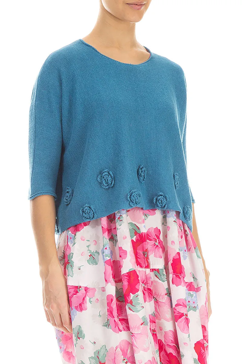 Flowers Decorated Denim Linen Jumper