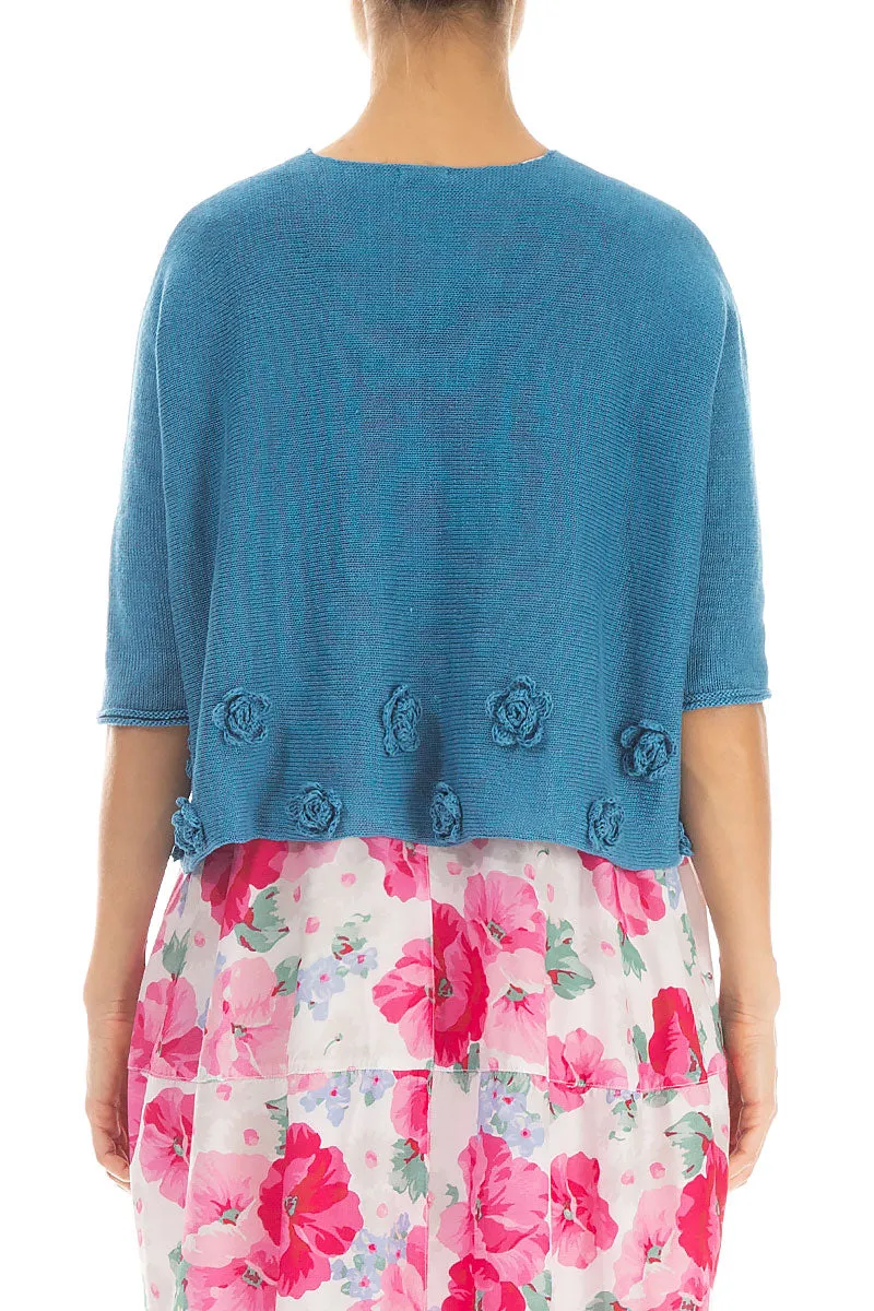 Flowers Decorated Denim Linen Jumper
