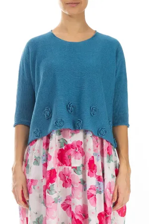 Flowers Decorated Denim Linen Jumper