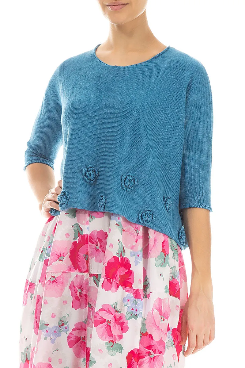 Flowers Decorated Denim Linen Jumper
