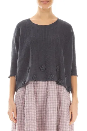 Flowers Decorated Graphite Linen Jumper