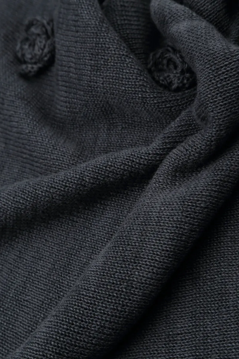 Flowers Decorated Graphite Linen Jumper