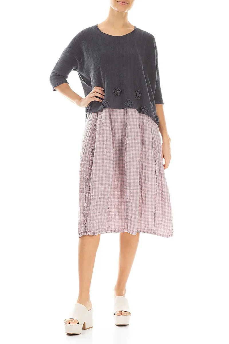Flowers Decorated Graphite Linen Jumper