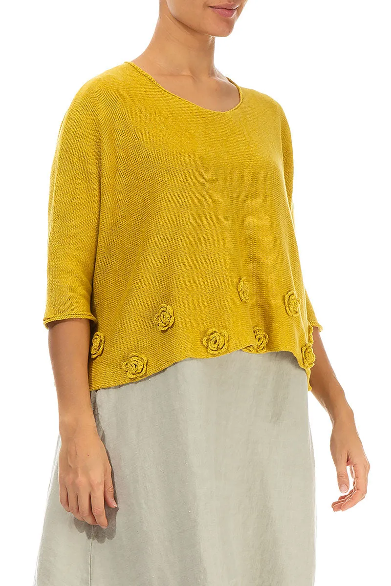 Flowers Decorated Honey Linen Jumper