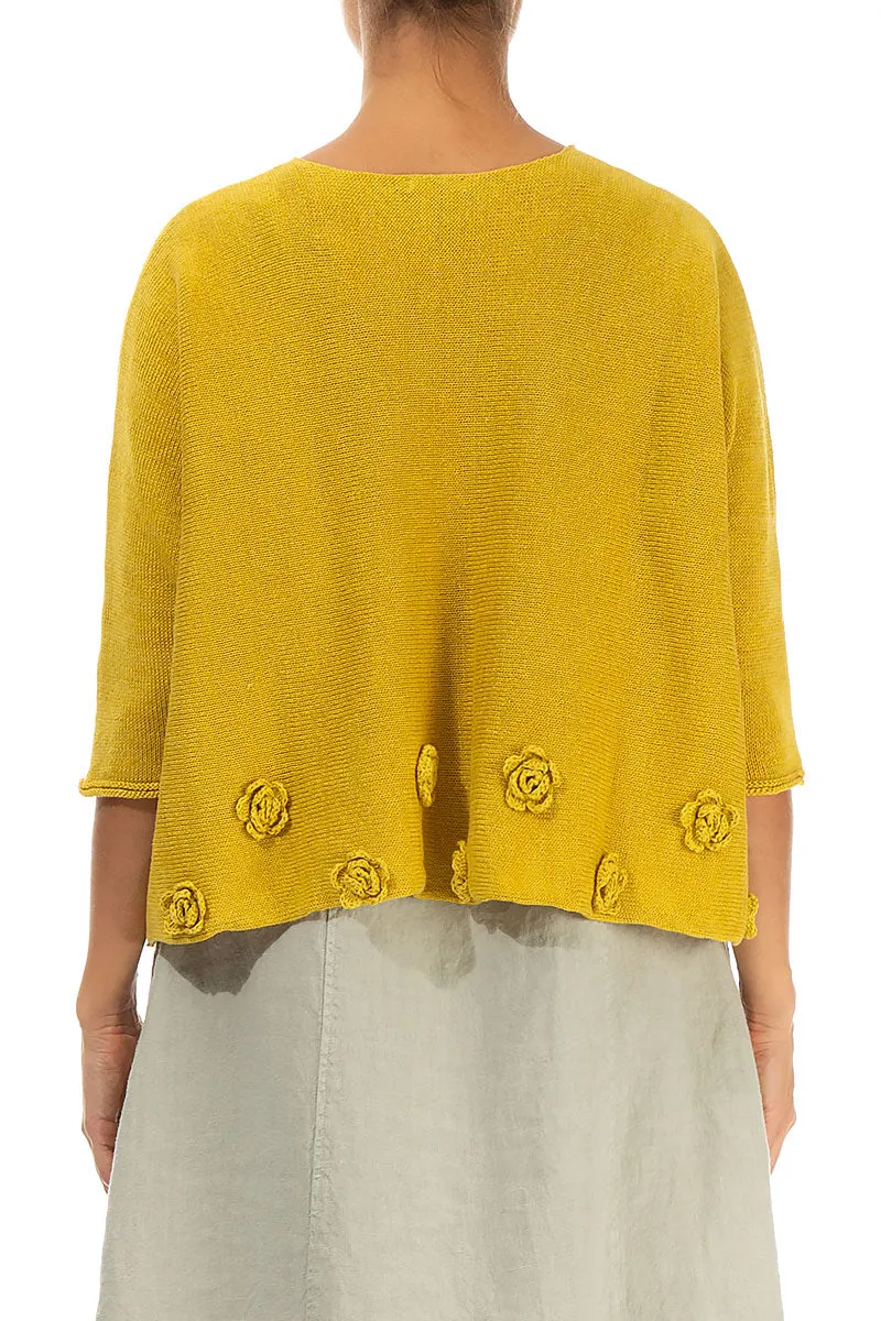 Flowers Decorated Honey Linen Jumper