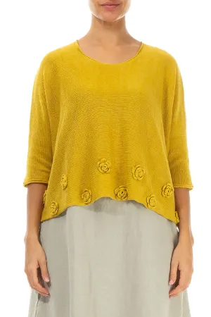 Flowers Decorated Honey Linen Jumper