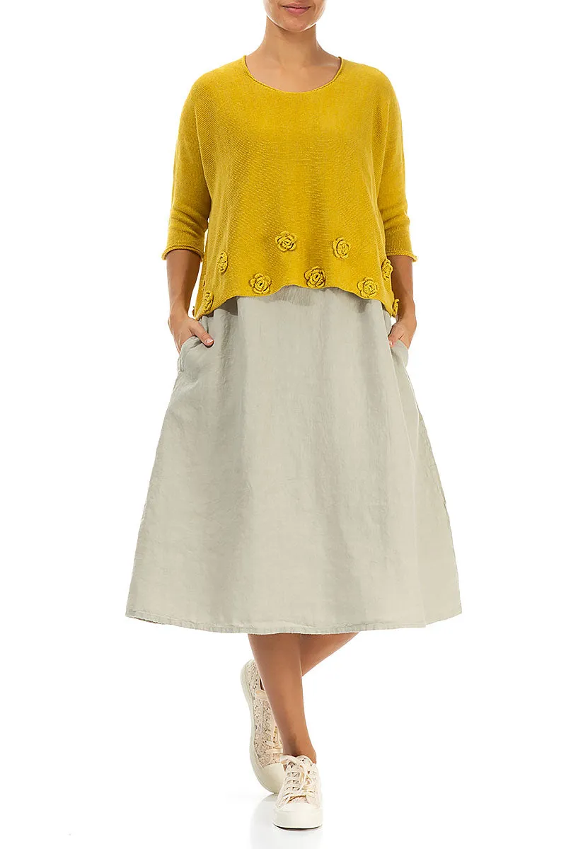 Flowers Decorated Honey Linen Jumper