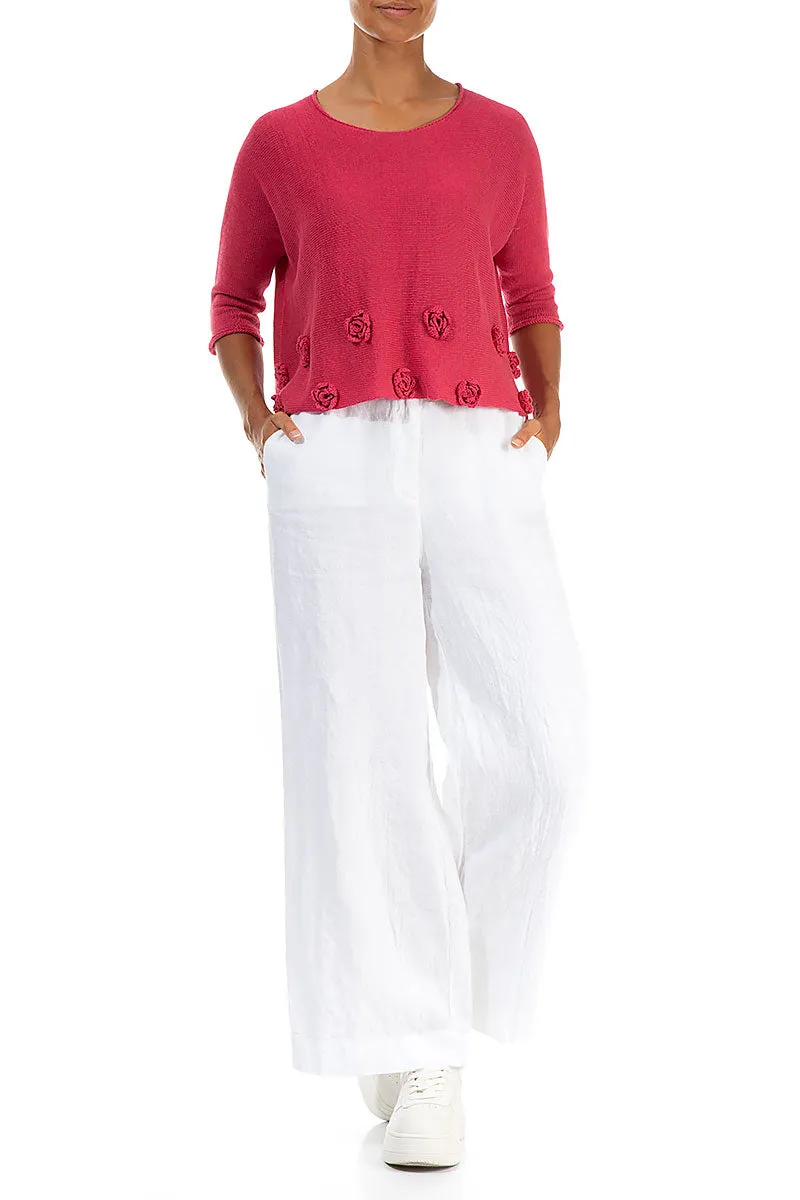 Flowers Decorated Raspberry Linen Jumper