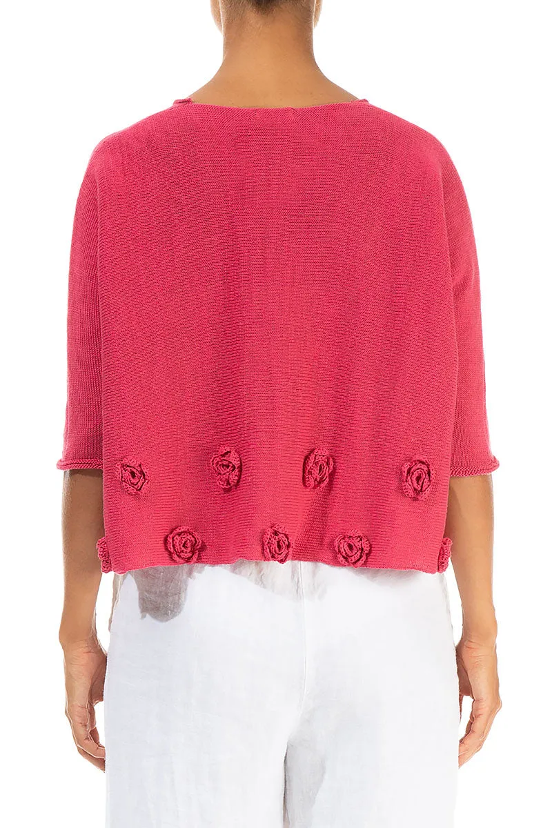 Flowers Decorated Raspberry Linen Jumper