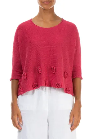 Flowers Decorated Raspberry Linen Jumper