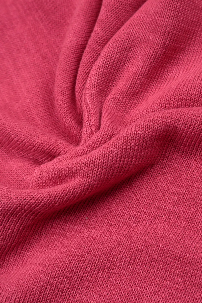 Flowers Decorated Raspberry Linen Jumper