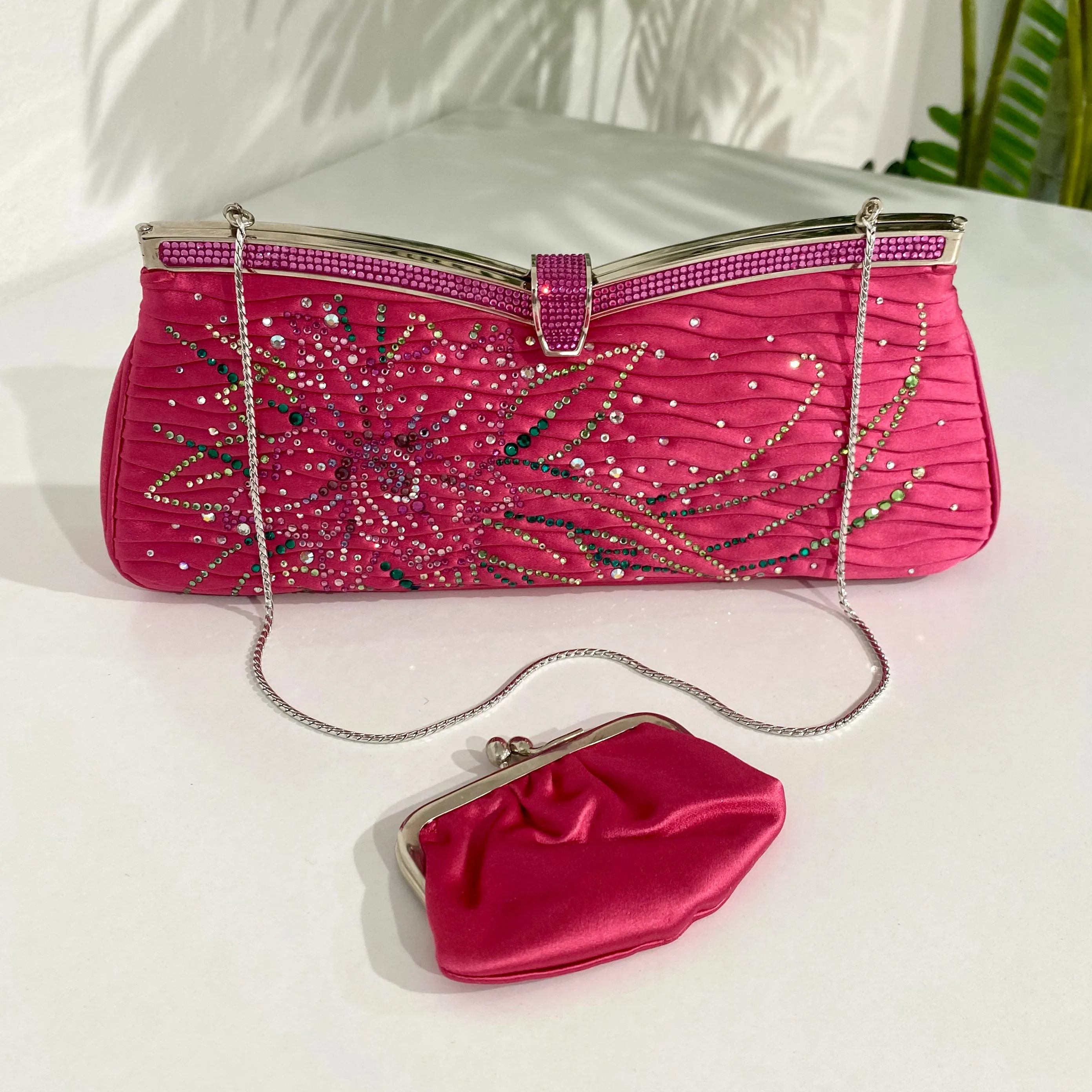 Judith Leiber Pink Crystal Satin Clutch