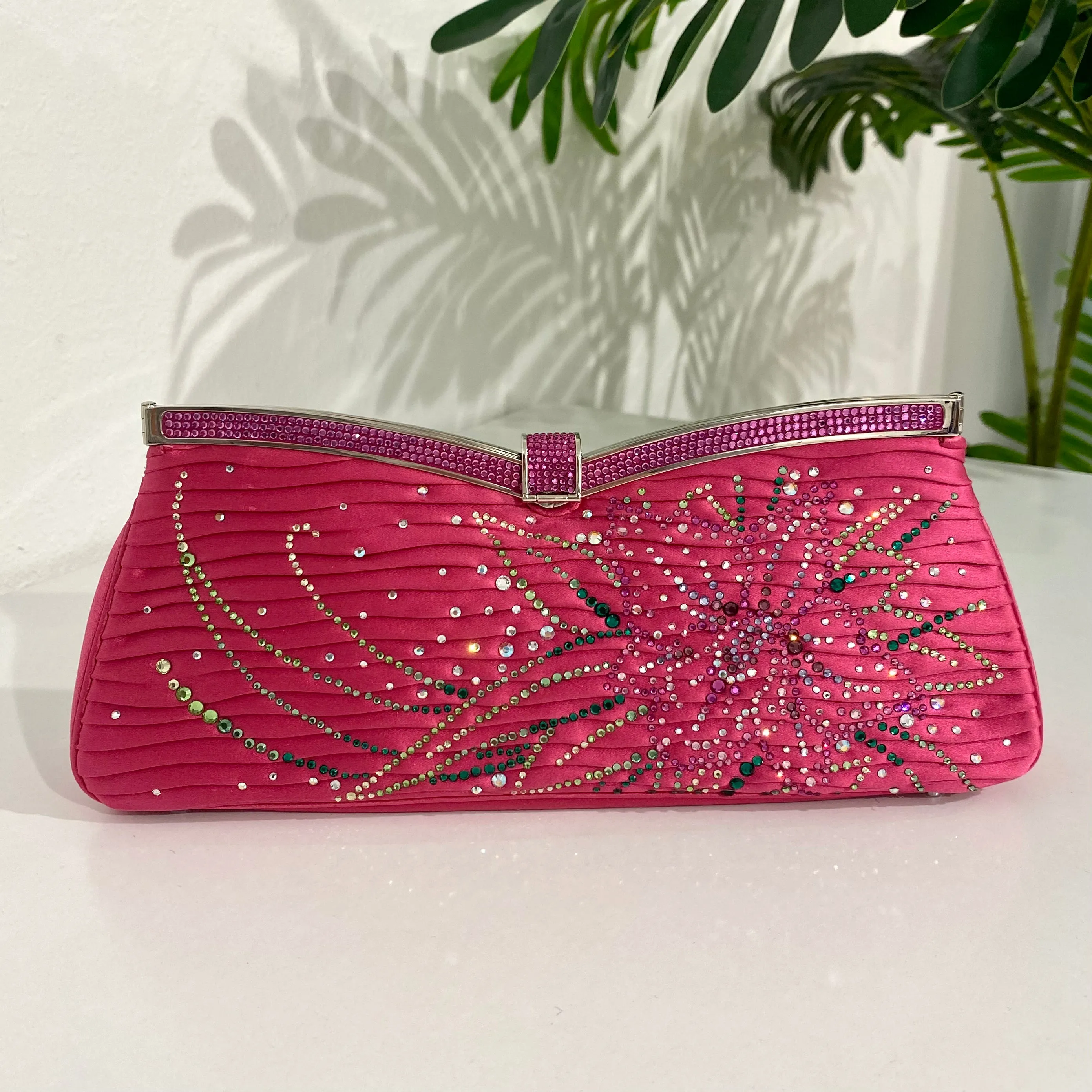 Judith Leiber Pink Crystal Satin Clutch