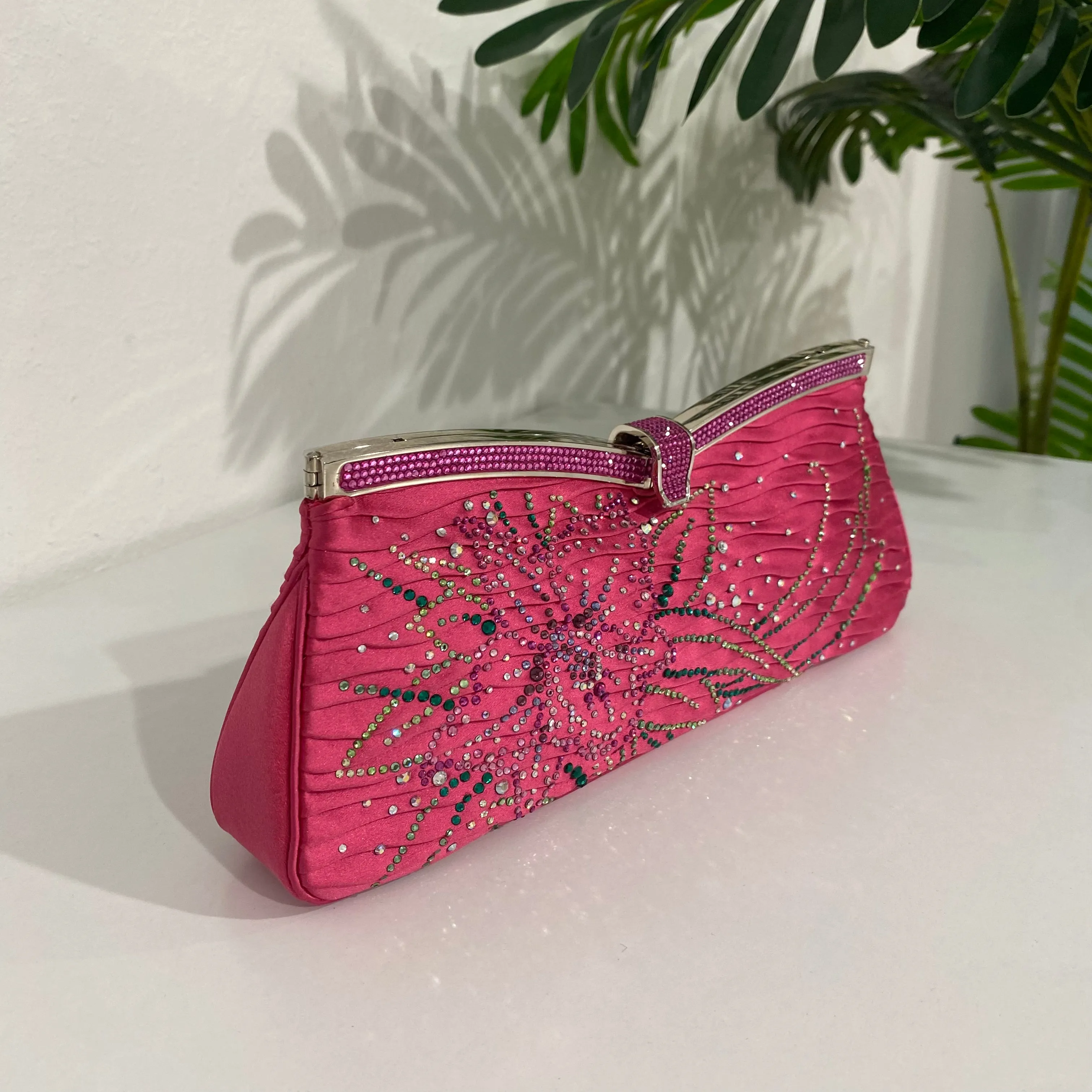 Judith Leiber Pink Crystal Satin Clutch