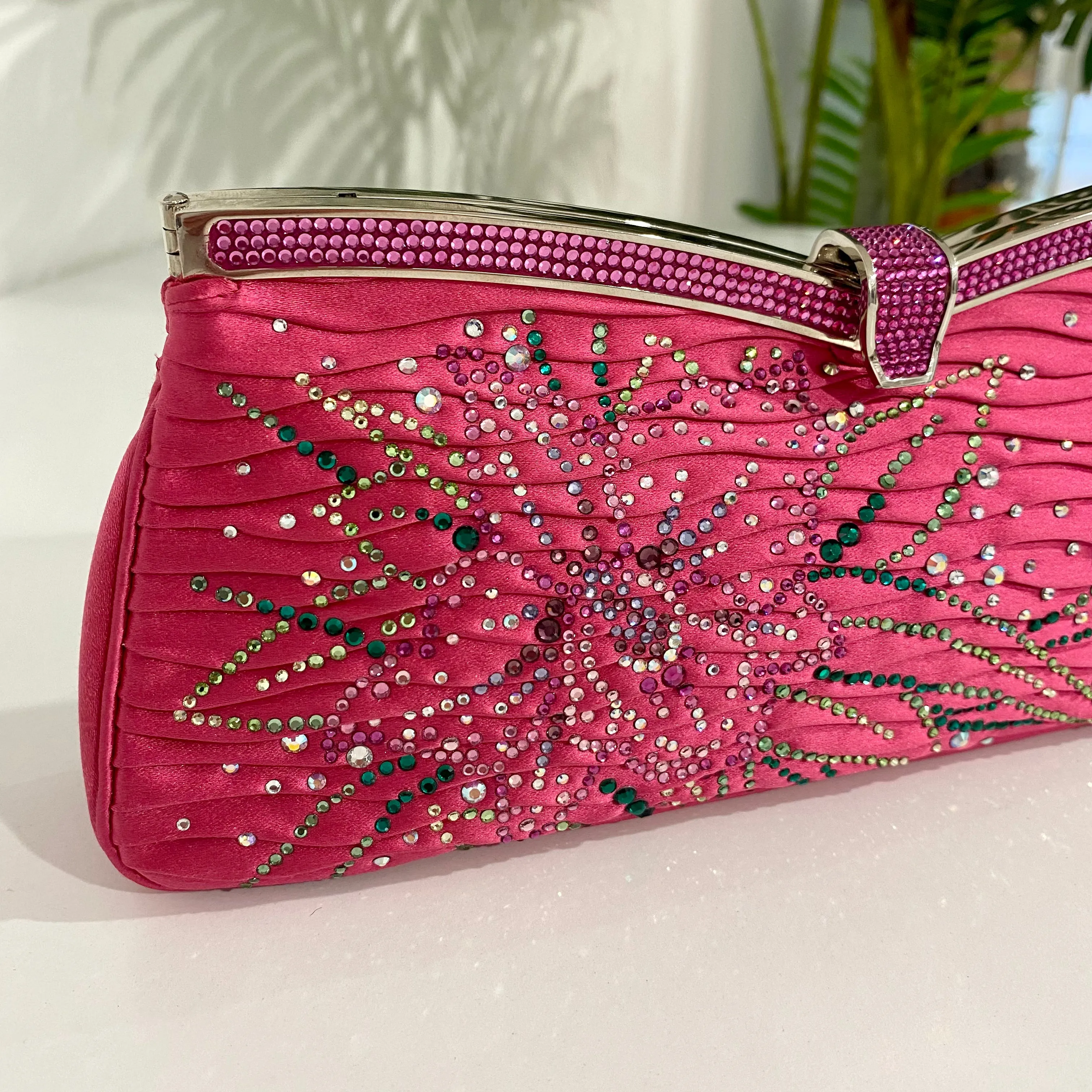 Judith Leiber Pink Crystal Satin Clutch