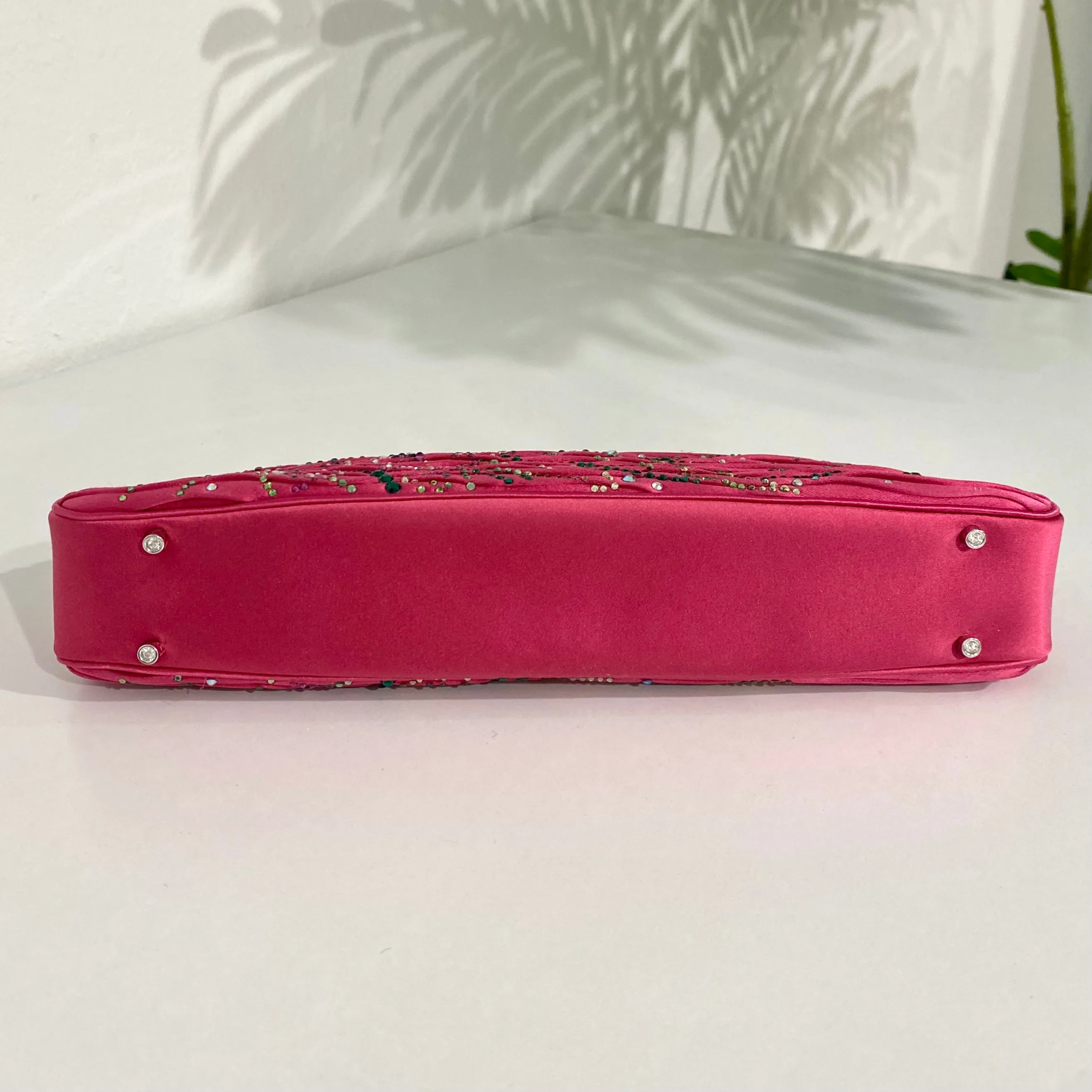 Judith Leiber Pink Crystal Satin Clutch