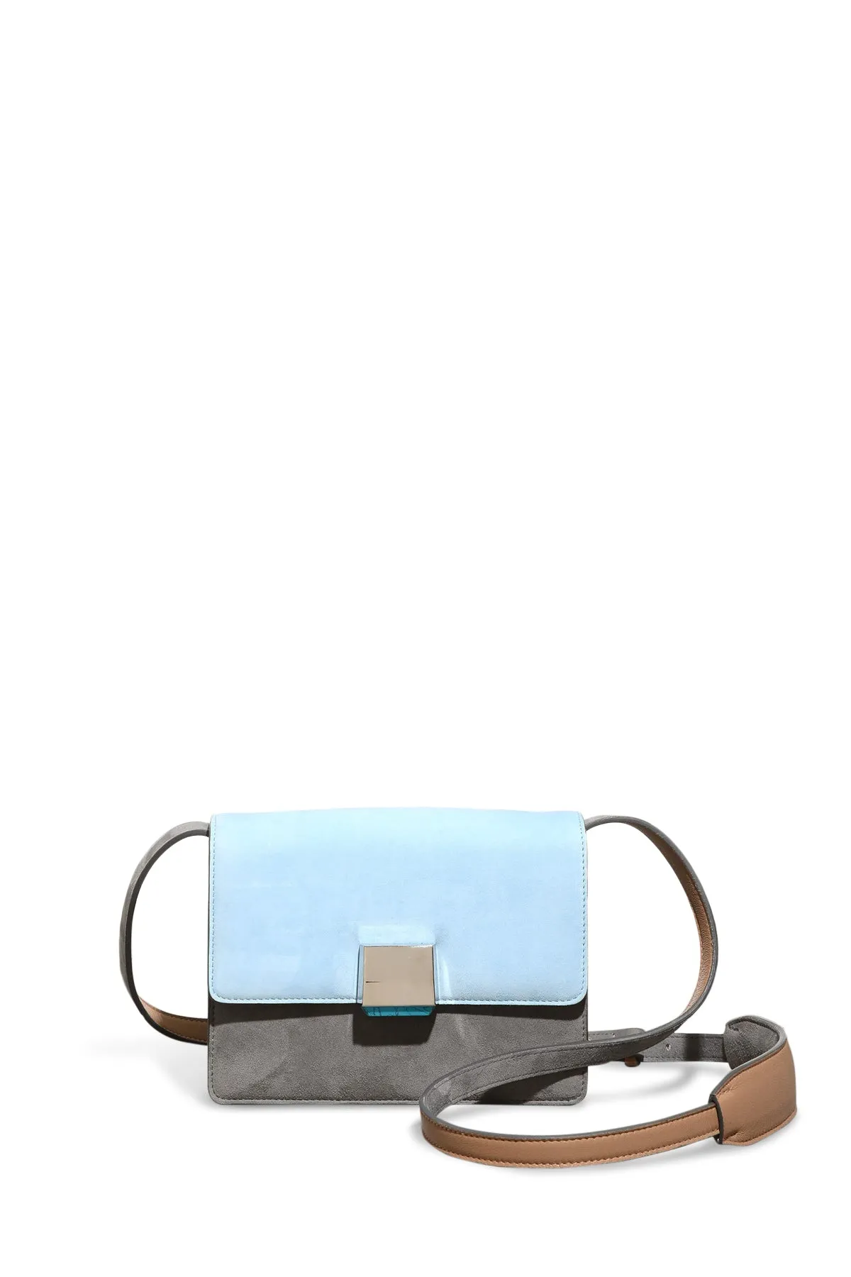 Mercedes Flap Bag in Grey, Light Blue & Nude Suede and Nappa Leather
