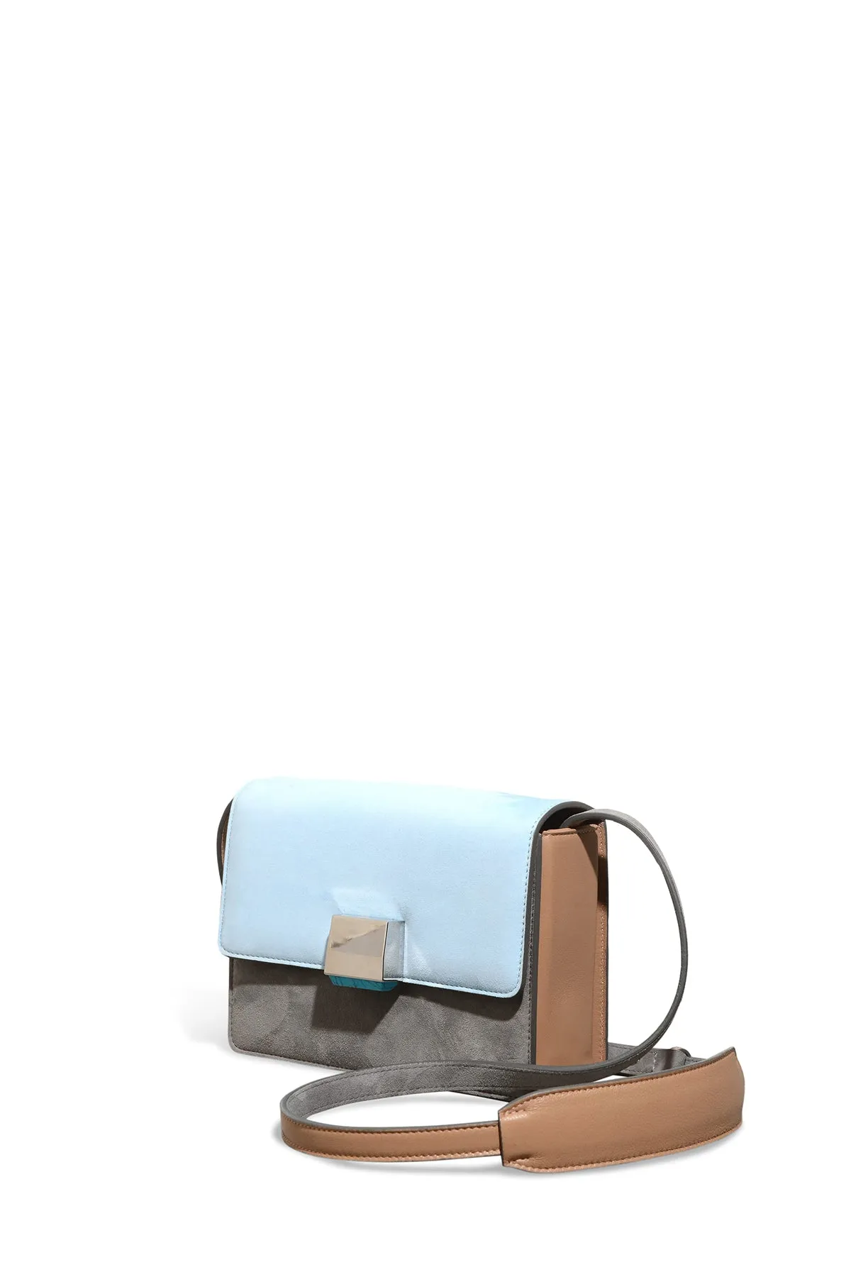 Mercedes Flap Bag in Grey, Light Blue & Nude Suede and Nappa Leather
