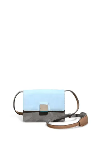 Mercedes Flap Bag in Grey, Light Blue & Nude Suede and Nappa Leather