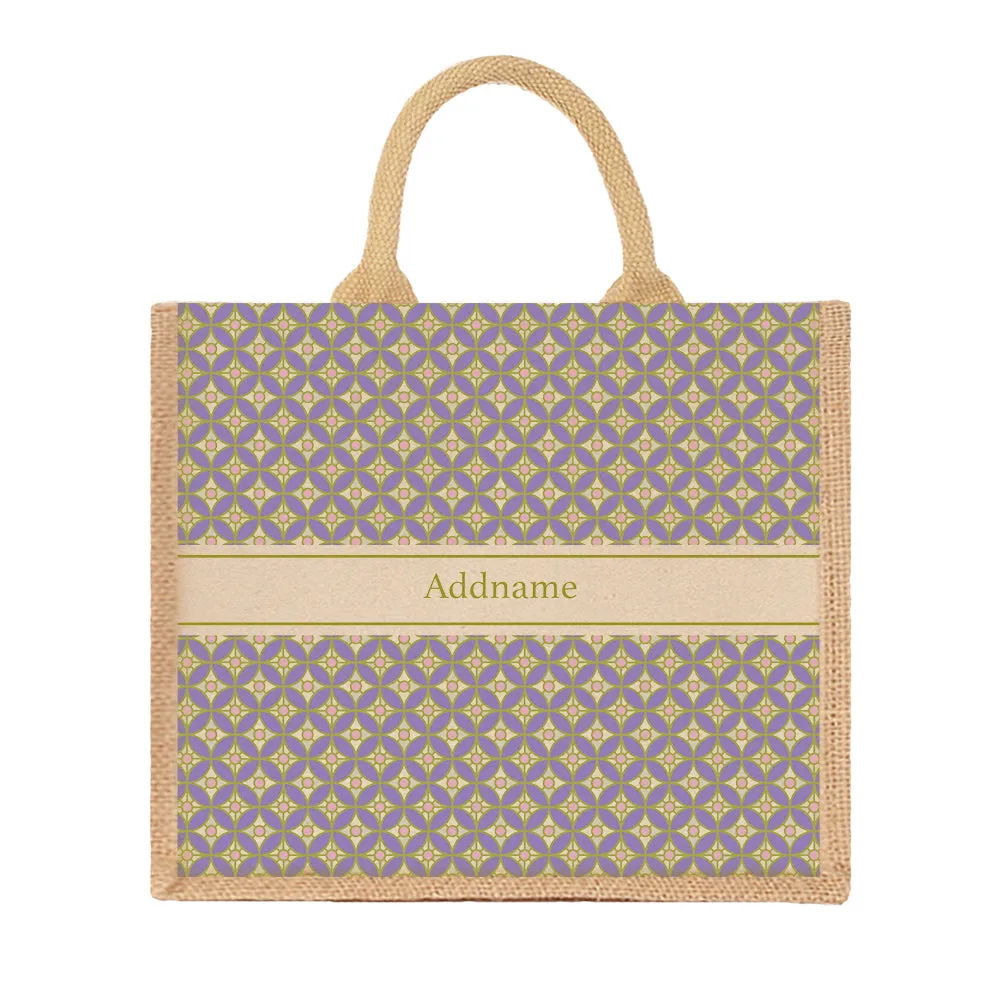 Mosaic Geo Purple Jute Tote Bag