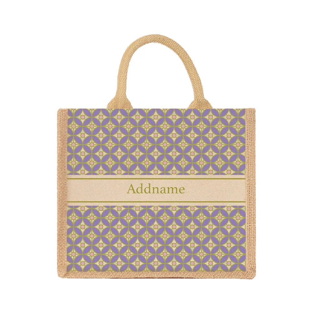 Mosaic Geo Purple Jute Tote Bag