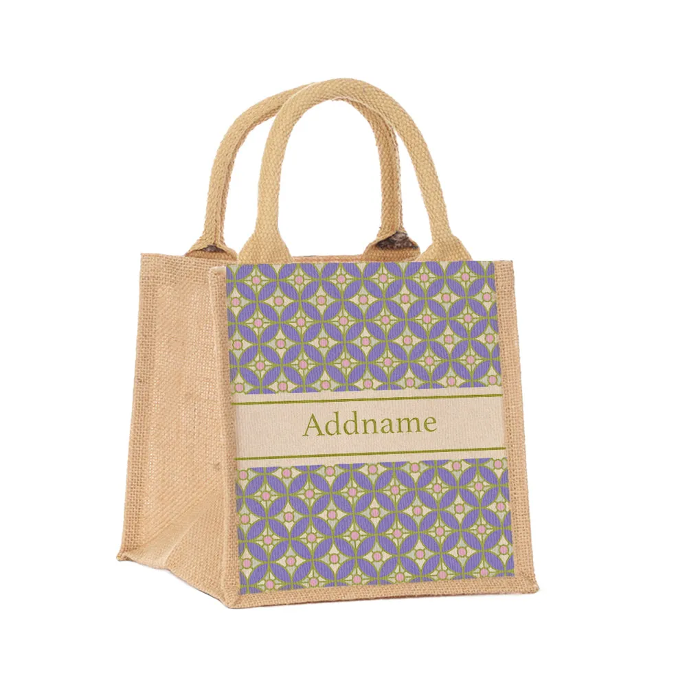 Mosaic Geo Purple Jute Tote Bag