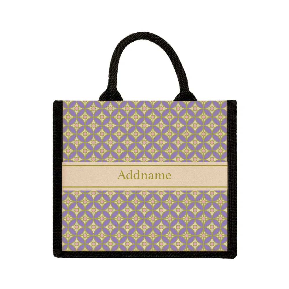 Mosaic Geo Purple Jute Tote Bag