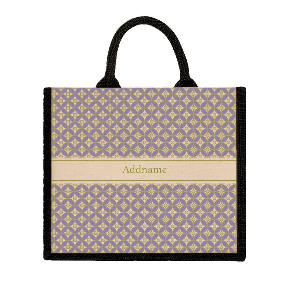Mosaic Geo Purple Jute Tote Bag