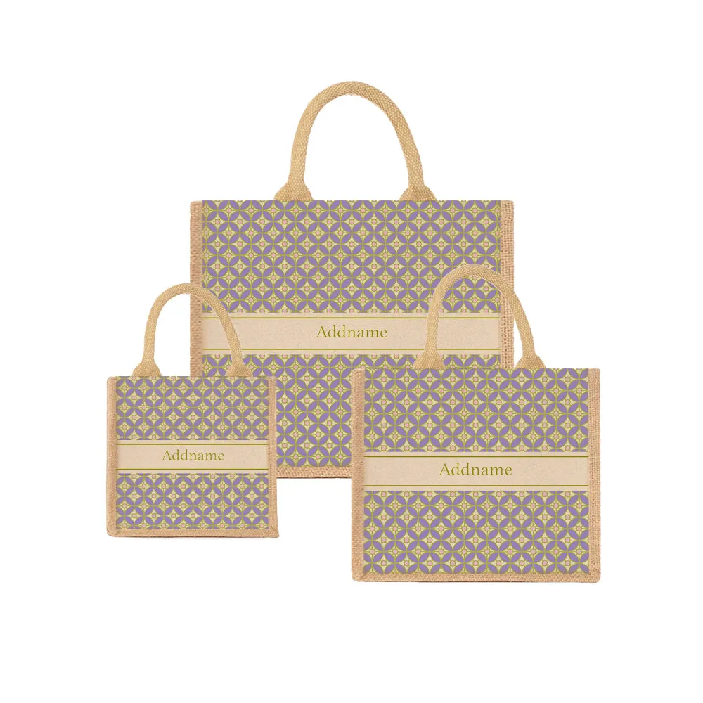 Mosaic Geo Purple Jute Tote Bag