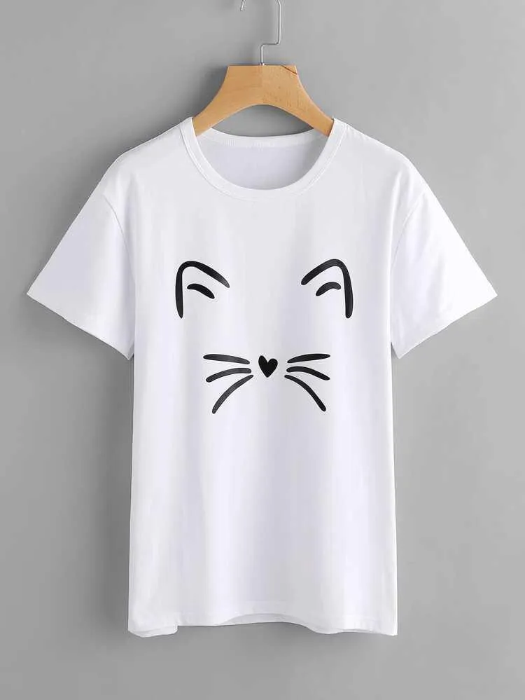 Set of Side button tapped pants and Meow Printed Colored Tees