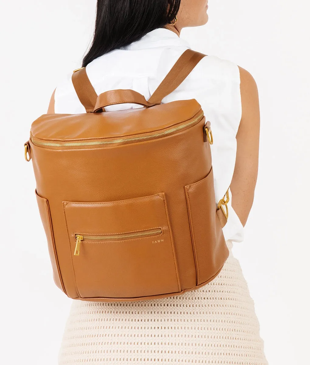 The Original Diaper Bag - Faux Leather Backpack - Brown