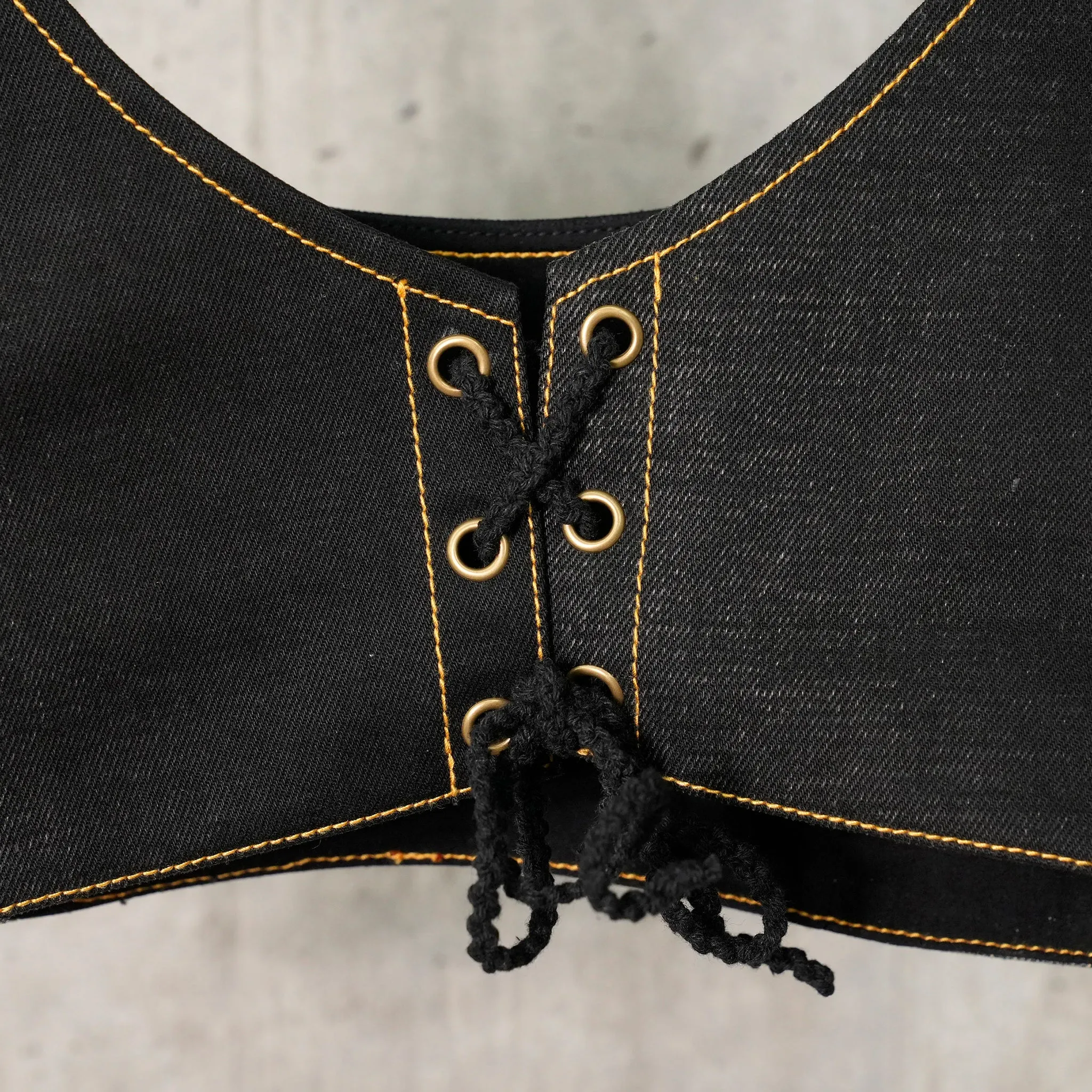 UPCYCLED DENIM MICRO TANK-TOP / BLACK/GREY