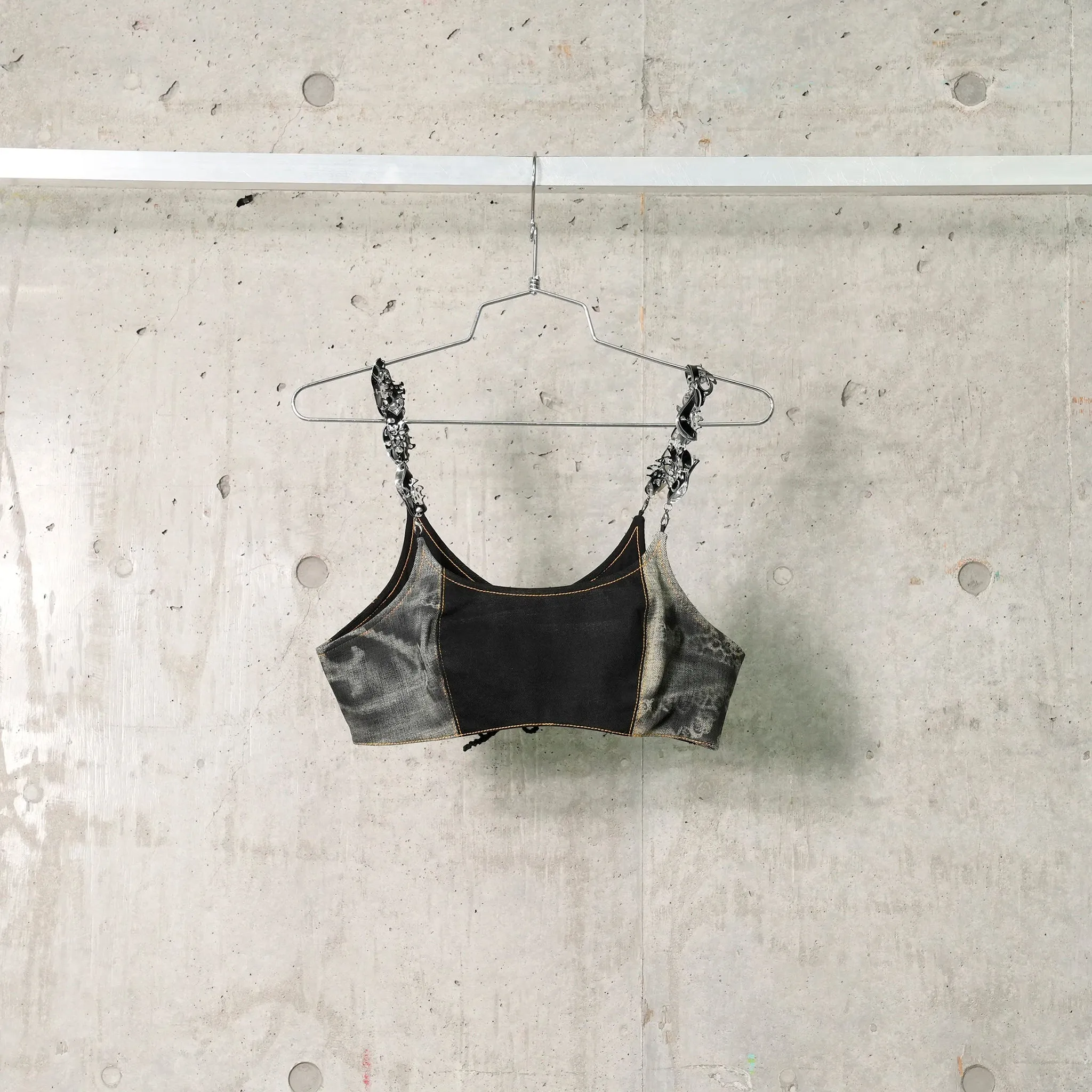 UPCYCLED DENIM MICRO TANK-TOP / BLACK/GREY
