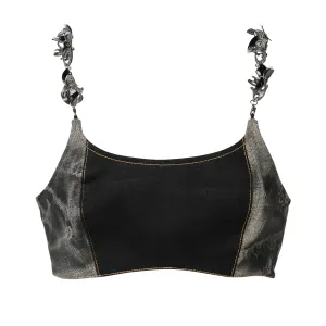 UPCYCLED DENIM MICRO TANK-TOP / BLACK/GREY